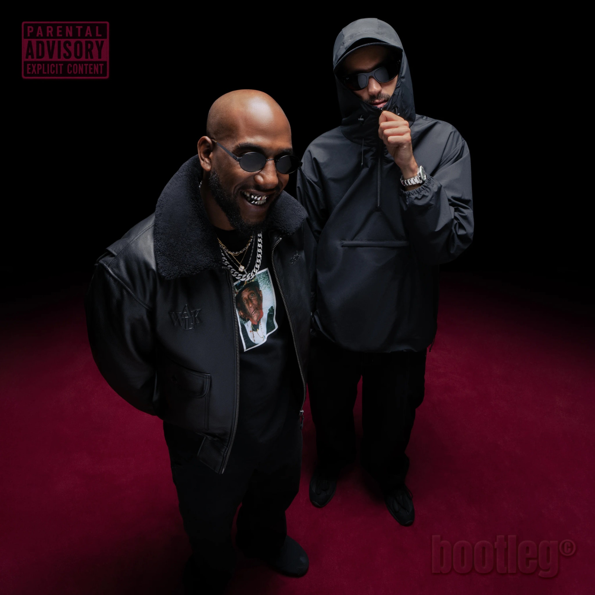 Bootleg EP cover with a Parental Advisory label: STI and Jeanjass on a dark red floor
